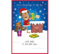 To The Dog Christmas Card - Santa Dog Putting Gifts Down Chimney Foil 7.5x5.25"