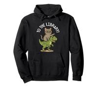 To The Library! Kids Cat Riding Dinosaur Kawaii Pullover Hoodie