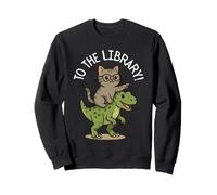 To The Library! Kids Cat Riding Dinosaur Kawaii Sweatshirt