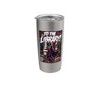 to the Library! Librarian Superhero Reading Funny Comics Fun Stainless Steel Insulated Tumbler