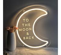 To The Moon & Back Neon Sign Dimmable Led Moon Neon Light for Wedding Bedroom Home Wall Art Anniversary Valentines Day Gift for Women