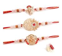 To The Nines Rakhi for Brother with Tilak Material and Greeting Card - Pack of 3 Rakhi, Free Size, Metal