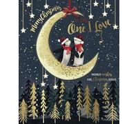To The One I Love at Christmas - Penguins Stood on Moon Moon - 10x 8 Keepsake Boxed Christmas CARD - Hand Finished with Gold Embossing and Read Bow