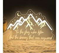 To The Stars Who Listen Neon Sign Mountain and Stars Neon Lights Dimmable SJM Quotes Decoration ACOTAR LED Signs for Fantasy Shelf Decor Book Lover Gift