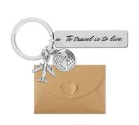To Travel Is To Live Traveling Keychain Airplane Fly Keyring Travel Keyring with Envelope Safe Travels Gift Flight Attendants Gift Safely Birthday Christmas Gifts for Travelers Dad Father Husband