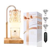 TOACSUCP Candle Warmer Lamp with 3 Bulbs, Adjustable Height Dimmable Candle Warmer with Timer, Compatible with Large Jar Candles, Candle Lamp with Charming Gift Box Ribbon for Her/Him(Natural Wood)
