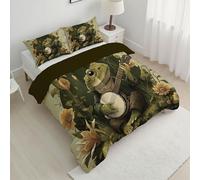 Toad Coverless Duvet Double 7.5 Tog, Reversible Washable Retro Animals Flowers Comforter with 2 Pillowcases, 200x200cm Lightweight and Warm Camping Sleepovers Travel Quilt Green