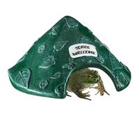 Toad House 8x4in Leaf Pattern Frog House Resin Protective Toad Habitat with Welcome Sign Cute for Outside Garden, Zoo, Aquarium Green, Habitat, Frog