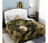 Toad Playing The Banjo Flannel Blankets, Queen Retro Animals Flowers Soft Cozy Flannel Blanket, Washable Fuzzy Green Microfuber Throw Bedding Blanket for Home Office Room Bed Sofa Chair