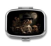 Toad Wearing A Black Hat Pill Box 2 Compartment Portable Medicine Pill Case Travel Pill Organizer for Pocket Purse