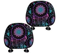 TOADDMOS 2 Pack Boho Mandala Dream Catcher Feathers Print Car Truck SUV Van Headrest Covers,Universal Car Seat Head Rest Protector