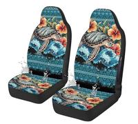TOADDMOS 2PCS Hawaii Hibiscus Turtle Car Seat Covers Front Set Aztec Waterproof Vehicle Cushion Seat Cover Set Universal Fit for Most Car Interior Covers for Sedan Truck SUV