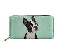 TOADDMOS 3D Boston Terrier Blue PU Leather Long Wallet Clutch Bag - Small Phone Purse Handbag for Women