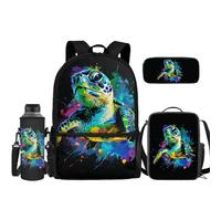 TOADDMOS Animal Turtle Backpack and Lunch Bag Pencil Case Water Bottle Sleeve for Elementary School Bookbag Kindergarten Preschool Back Pack Set of 4 Pcs