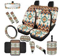 TOADDMOS Aztec Tribal Car Seat Covers Full Set 14 Pcs Auto Seat Belt Cover Steering Wheel Cover Hand Brake Cover Shift Knob Covers Rear View Mirror Cover Fit for Cars Sedans SUVs
