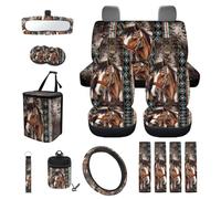 TOADDMOS Aztec Tribal Horse Automobile Seat Covers Full Set 15 Pack Car Storage Box Rear View Mirror Cover Car Trash Can Steering Wheel Cover Seat Belt Pads Fit for Most Cars