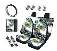 TOADDMOS Aztec Tribal Sunflower Automobile Seat Covers Full Set 12 Pcs Car Steering Wheel Accessories Auto Seat Belt Cover Auto Center Console Pad Suitable for Most Cars,SUV,Sedan