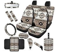 TOADDMOS Aztec Tribals Automobile Seat Covers 14 Pack Hand Brake Cover Shift Knob Cover Steering Wheel Cover Seat Belt Pads Car Trash Can Rear View Mirror Cover for Most Cars