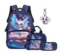 TOADDMOS Baby Dragon 4Pcs Kids Backpack Set with Portable Lunch Bag Multifunctional Pencil Case Bag Pendant Lightweight Suitable for Elementary Middle High School