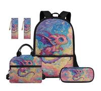 TOADDMOS Baby Dragon 5Pcs Kids Backpack Set with Lunch Bag Pencil Case 2 Piece Bookmark Fashion Galaxy Bookbag for Elementary Middle School Teens