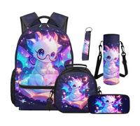 TOADDMOS Baby Dragon Kids Backpack Set 5Pcs with Portable Lunch Bag Multifunctional Pencil Case Lightweight Bookbag for Elementary Middle School