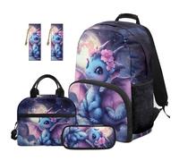 TOADDMOS Baby Dragon Kids Backpack Set of 5 Large Capacity School Backpack with Portable Lunch Bag Multifunctional Pencil Case 2 Piece Bookmark