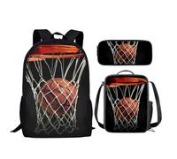 TOADDMOS Basketball Ball Backpack for Middle School Girls 10-12 with Lunch Box Pencil Case 3 Piece School Backpack Set for Boys 17 Inch Elementary Student Bookbag
