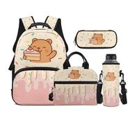 TOADDMOS Bear 4Pcs Kids Backpack Set with Portable Lunch Bag Multifunctional Pencil Case Water Bottle Bag Lightweight Bookbags for Travel Sports