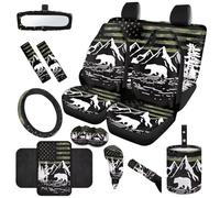 TOADDMOS Bear Mountain Auto Seat Covers 14 Pack Steering Wheel Cover Seat Belt Pads Car Trash Can Auto Center Console Armrest Pad Rear View Mirror Cover for Cars SUV Sedans
