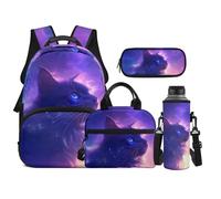 TOADDMOS Black Cat School Backpack Set 4Pcs with Portable Lunch Bag Multifunctional Pencil Case Water Bottle Bag Carrier Suitable for Elementary Middle School