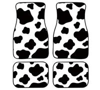 TOADDMOS Black White Cow Animal Print Universal Fit Auto Floor Mats 4-Pcs Full Set Front & Rear Liners Carpet Floor Mats for Cars Sedans SUV Truck