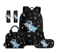 TOADDMOS Blue Dinosaur 5Pcs Boys Backpack Set with Lunch Bag Pencil Case 2 Piece Bookmark and Compartments Suitable for Kids Teens Elementary School