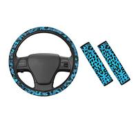TOADDMOS Blue Leopard Print Steering Wheel Cover and Seat Belt Pads for Most Cars,Trucks,SUV,Vans, Auto Interior Accessories Set, Universal Fit
