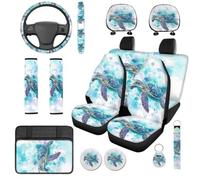 TOADDMOS Blue Sea Turtle Auto Seat Covers Full Set, 14 Pcs, Hawaiian