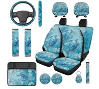 TOADDMOS Blue Sea Turtle Automobile Seat Covers Full Set, 14 Pcs