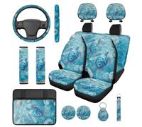 TOADDMOS Blue Sea Turtle Car Seat Covers Full Set 14 Pcs with Auto Center Console Pad Steering Wheel Cover Seat Belt Pad Cover Cars Headrest Covers for Cars Sedans and SUVs