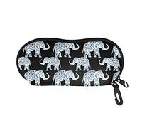 TOADDMOS Boho Blue Mandala Elephant Black Sunglasses Soft Case Ultra Light Neoprene Zipper Eyeglass Case with Belt Clip