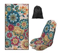 TOADDMOS Boho Floral Car Seat Cover Towel Non Slip Backing Sweatproof Cushion Protector Removable Automotive Accessories with Storage Bag Universal Fit for Cars SUV Sedans