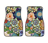 TOADDMOS Boho Floral Print Car Floor Mats 2 Pieces,Front Auto Carpets Universal Fit for SUV Van Truck Car Interior Decor