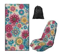 TOADDMOS Boho Flower Car Seat Towel Stain Resistant Seats Cushion Protection Non Slip Backing Sweatproof Cushion Protector with Storage Bag for Most Cars SUVs and Sedans