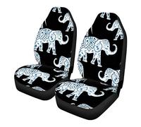 TOADDMOS Boho Mandala Elephant Car Seat Covers,Front Seats Only - 2 Black Front Vehicle Seat Protectors,Fit Most Vehicle,Cars,Sedan,Truck,SUV,Van