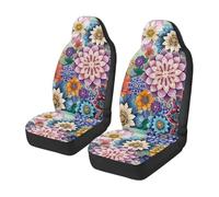 TOADDMOS Boho Mandala Vordersitzabdeckungen für Autos Floral Blossom Fahrersitzabdeckung Flannel Satteldecke Kissenabdeckung für Autos, Lkw, SUVs