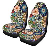 TOADDMOS Bright Blossoms Colorful Boho Floral Print Car Seat Covers for Women,Universal Auto Front Seats Protector Fits for Car,SUV Sedan,Truck