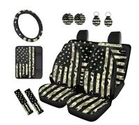TOADDMOS Camo Flag Automobile Seat Covers Full Set 12 Pieces Steering Wheel Cover 2 Pack Car Cup Holder Coasters Seat Belt Pads Auto Center Console Pad for Cars SUV Sedans