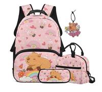 TOADDMOS Capybara 4 Piece School Backpack Set with Portable Lunch Bag Multifunctional Pencil Case Bag Pendant Cute Rainbow Bookbag Suitable for Elementary Middle School