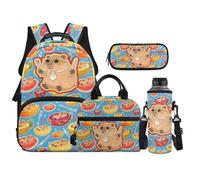 TOADDMOS Capybara 4Pcs Boys Backpack Set with Lunch Bag Pencil Case Water Bottle Bag Carrier Fashion Fruit Bookbag for Elementary Middle School
