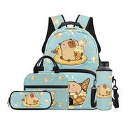 TOADDMOS Capybara 4Pcs Girls Backpack for School with Lunch Box Multifunctional Pencil Case Water Bottle Bag Carrier Cute Ice Cream Bags for Toddler Girls
