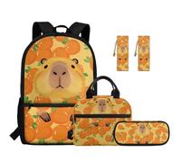 TOADDMOS Capybara 5 Piece School Backpack Set with Lunch Bag Pen Bag 2 Piece Bookmark Lightweight Orange Bookbag for Boys Kids Elementary School
