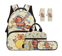 TOADDMOS Capybara 5 Piece School Backpack Set with Portable Lunch Bag Pencil Case 2 Pcs Bookmark Large Capacity Rocket Bookbag for Travel Sports