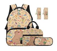 TOADDMOS Capybara 5Pcs Girls Backpack for School with Lunch Box Multifunctional Pencil Case 2 Piece Bookmark Large Capacity School Bag for Elementary Middle School